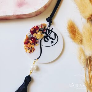 Car Pendant ( white background + rose petals and gold flakes)